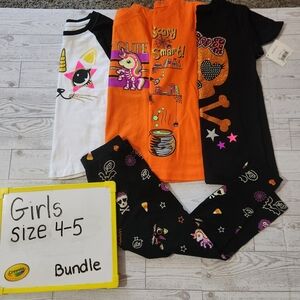 Girls Size 4-5 Halloween Graphic Tshirt and Leggings Bundle/Lot/Set
